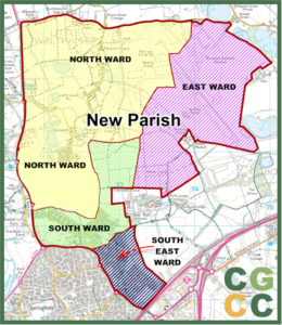 Chelmsford Garden Community Ward Map showing North, East, South & South East Wards